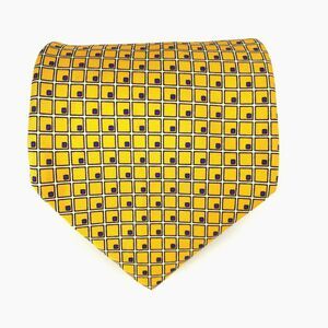 Ralph Lauren Yellow White Blue Squares Elegant 100% Silk Men's Tie Necktie 57"